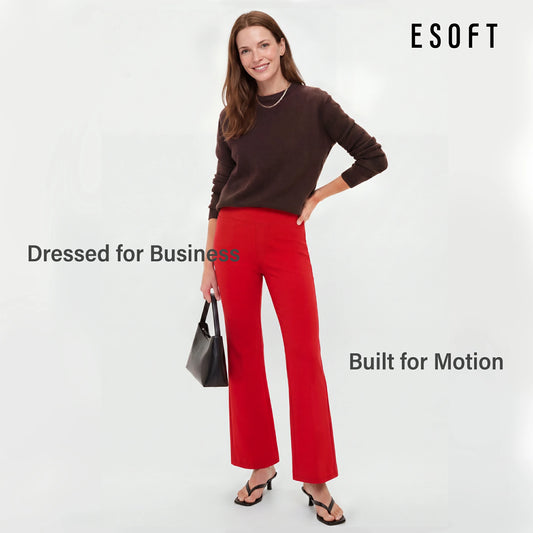 ESOFT Ponte Bootcut Small Pocket Work Pants, Heavyweight Pull On Wrinkle Free Dress Pants