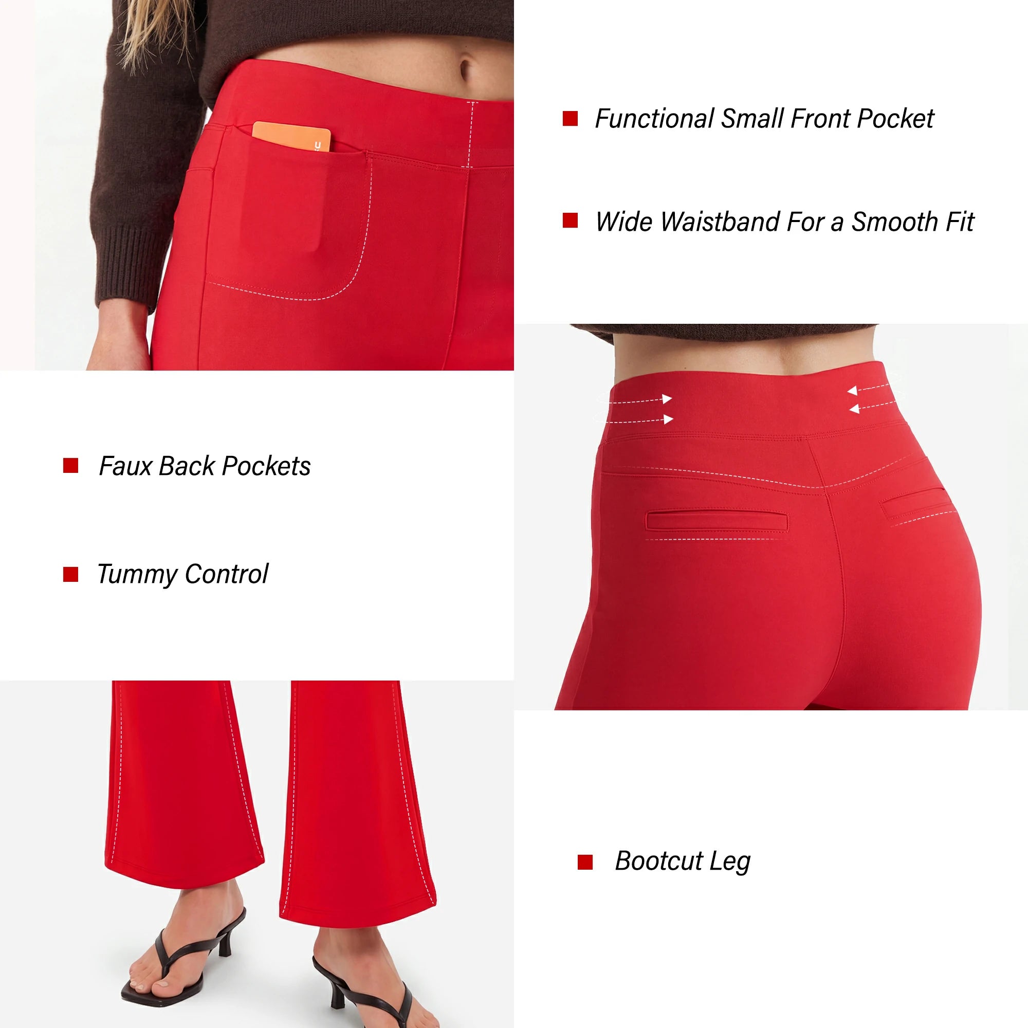 ESOFT Ponte Bootcut Small Pocket Work Pants, Heavyweight Pull On Wrinkle Free Dress Pants