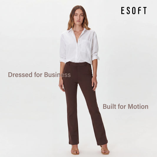 ESOFT Ponte Straight Leg Work Pants, Heavyweight Pull On Wrinkle Free Dress Pants