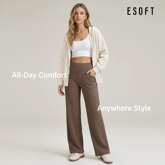 ESOFT Wide Leg Casual Pants, Women High-Waisted YogaPants with Pockets