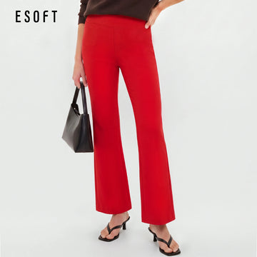 ESOFT Ponte Bootcut Small Pocket Work Pants, Heavyweight Pull On Wrinkle Free Dress Pants