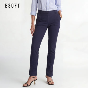 ESOFT Ponte Straight Leg 4-Pocket Work Pants, Heavyweight Pull On Wrinkle Free Dress Pants