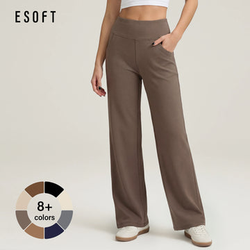ESOFT Wide Leg Casual Pants, Women High-Waisted YogaPants with Pockets
