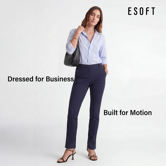 ESOFT Ponte Straight Leg 4-Pocket Work Pants, Heavyweight Pull On Wrinkle Free Dress Pants